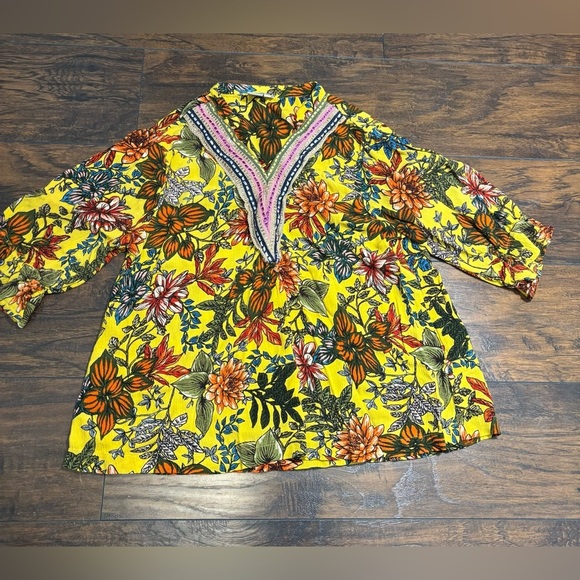 Tru Luxe Jeans Floral Blouse - Yellow and Pink - Picture 1 of 7